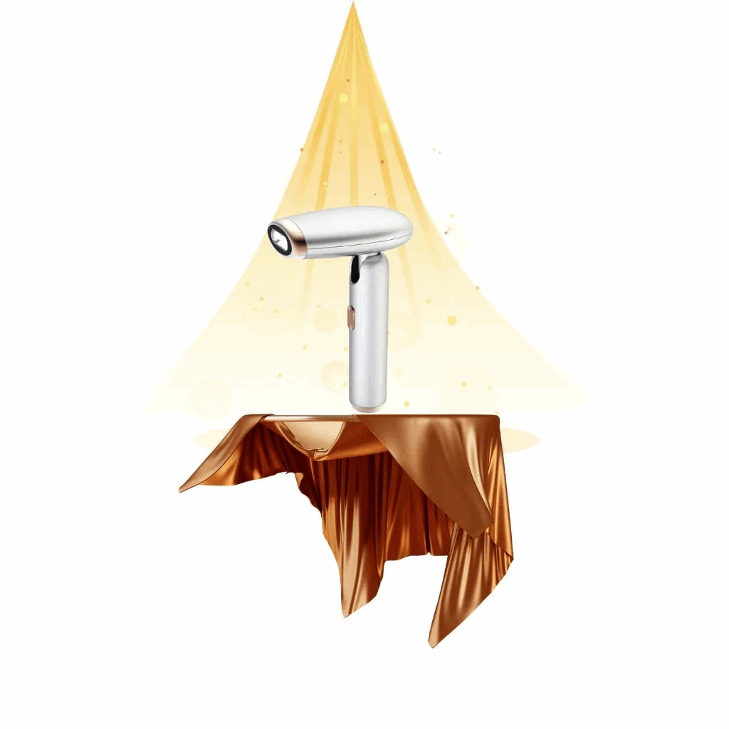 IPL hair removal device with a gold hood on a white background