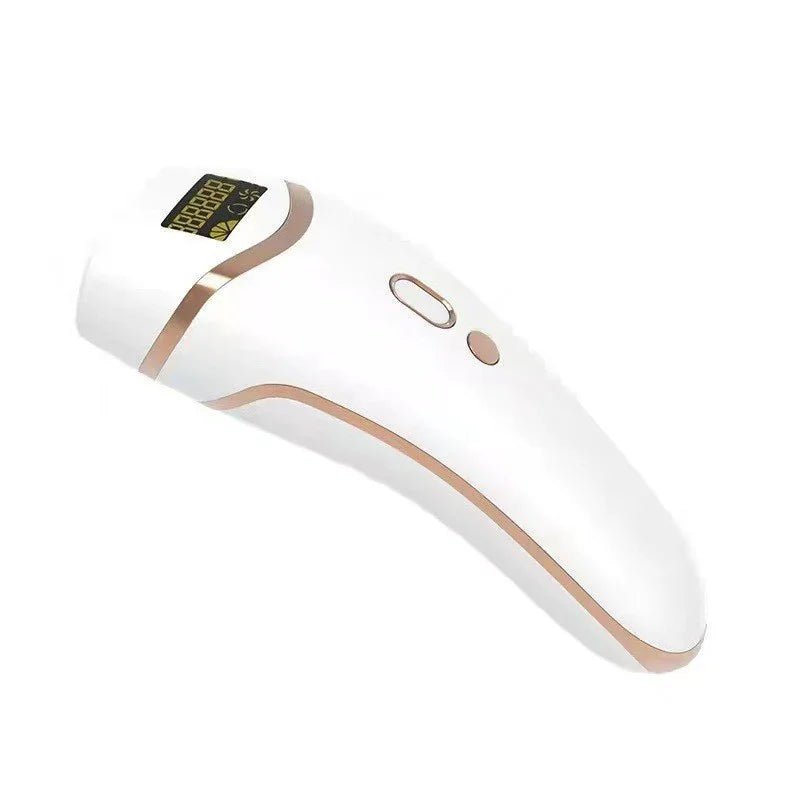 White and rose gold IPL hair removal device on a white background