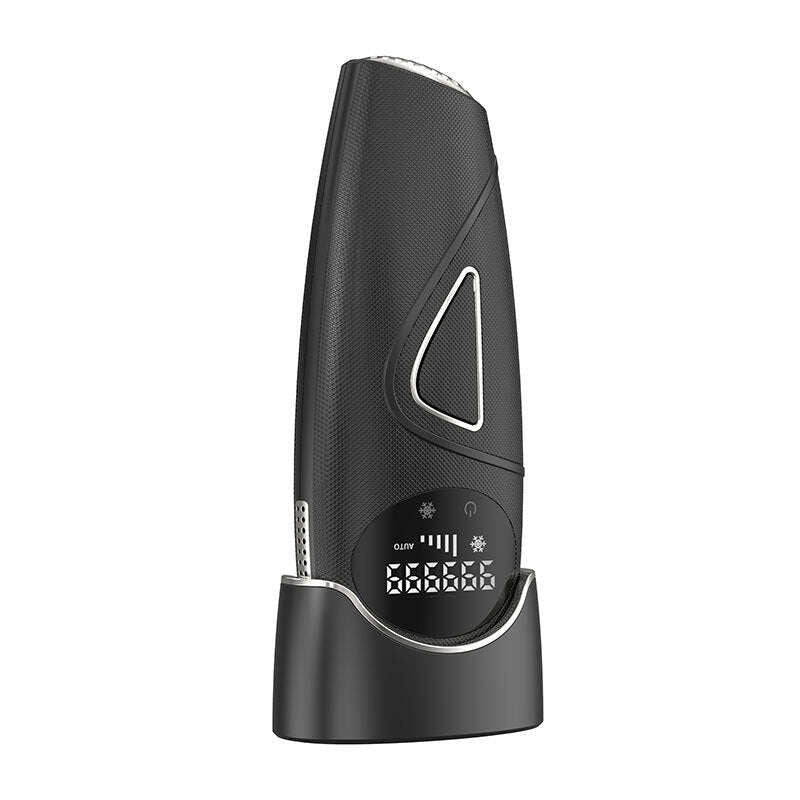 Black IPL Hair reduction device with digital display on a white background