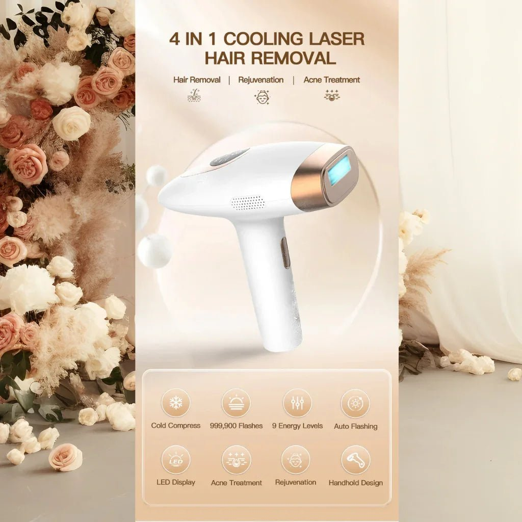 4-in-1 cooling laser hair removal device with floral background