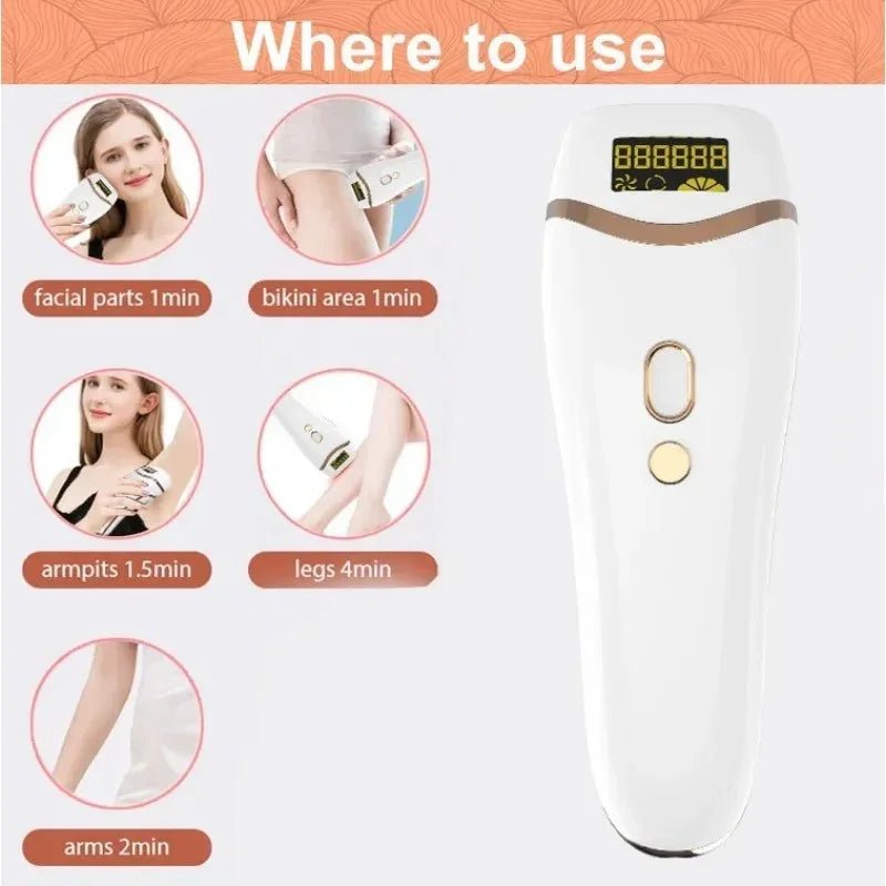 Electric IPL hair removal device with usage instructions on a white background