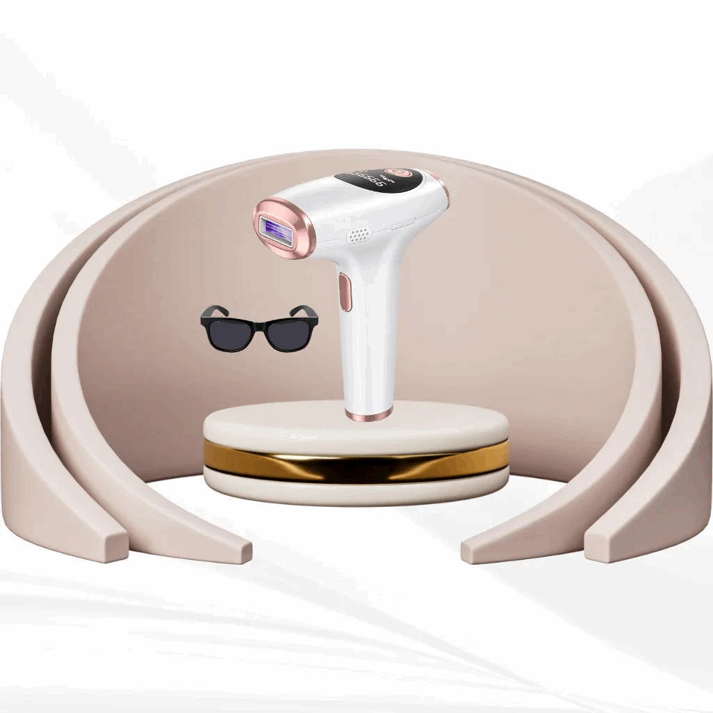 IPL hair removal device with attachments on a white background