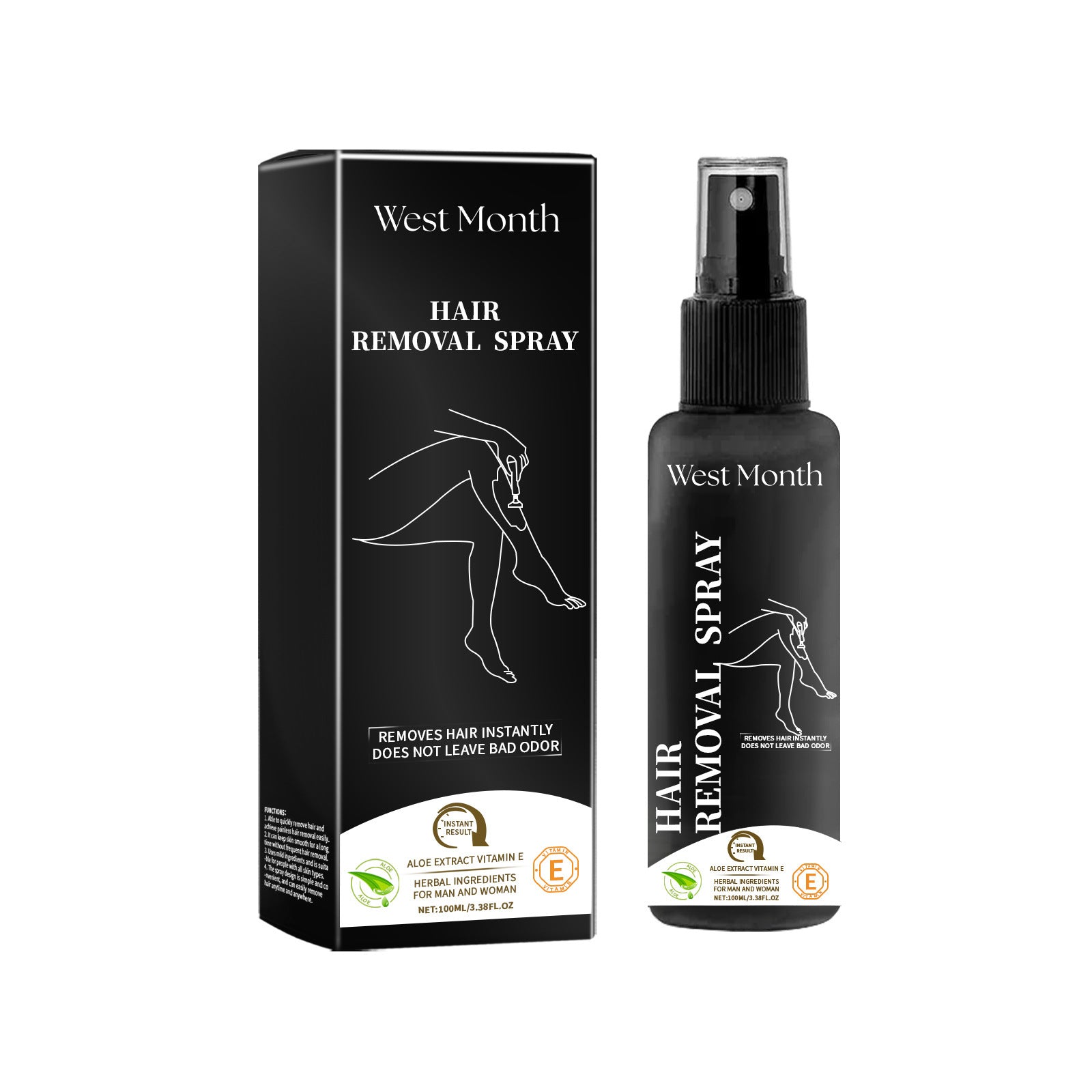 West Month Unisex Painless Hair Removal Spray – Fast & Gentle Depilatory for Smooth Legs, Arms & Body- (100ml)