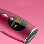 Pink IPL Hair reduction device with digital display on a pink background