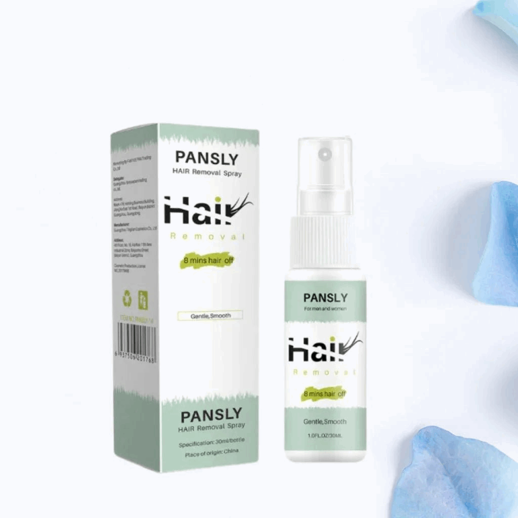 PANSLY hair removal spray bottle and packaging on a white background