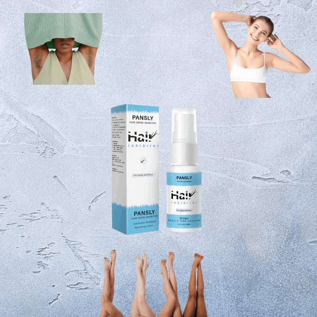 PANSLY hair removal product packaging and application on a textured light blue background