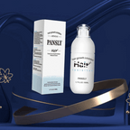 PANSLY hair growth inhibitor product and packaging on a blue background