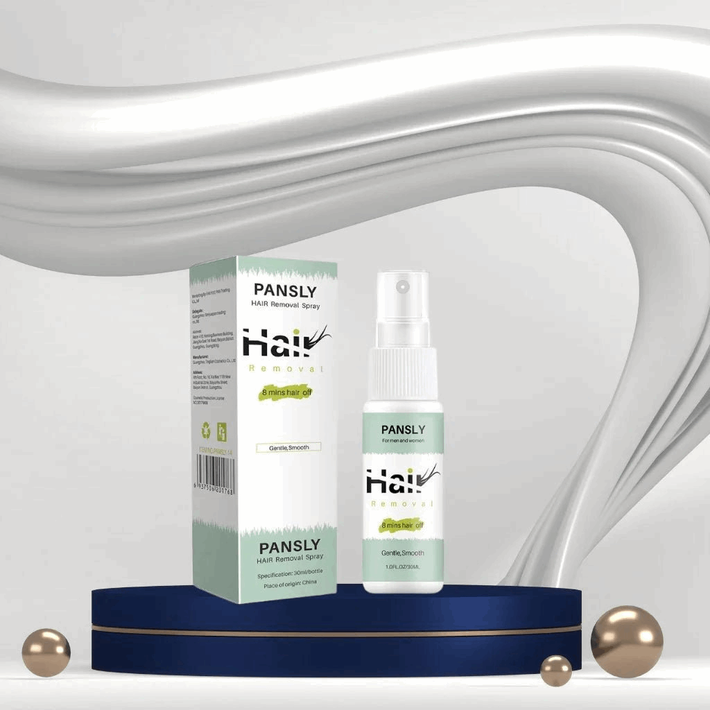 PANSLY hair removal spray bottle and packaging on a white background
