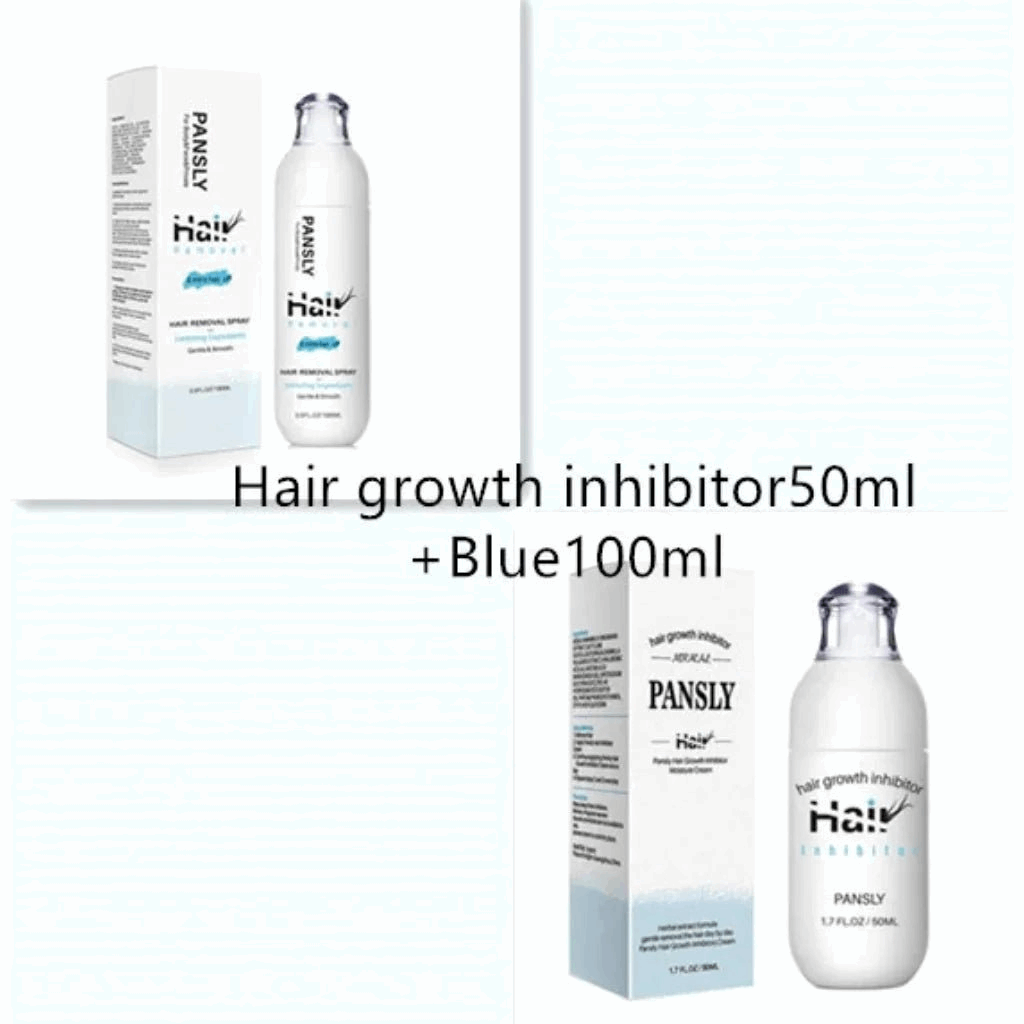 Pansly hair growth inhibitor product with packaging on a white background