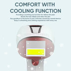 IPL device, packaging with text highlighting cooling function and soothing effects on skin and hair.