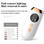 IPL hair removal device with safety features and color reference table on a white background