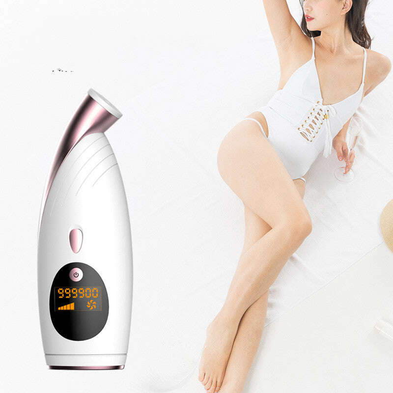 IPL Hair reduction device with a woman in a white bikini on a white background