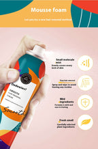 Hand holding a can of Dedewie hair removal spray with product features on a colorful background