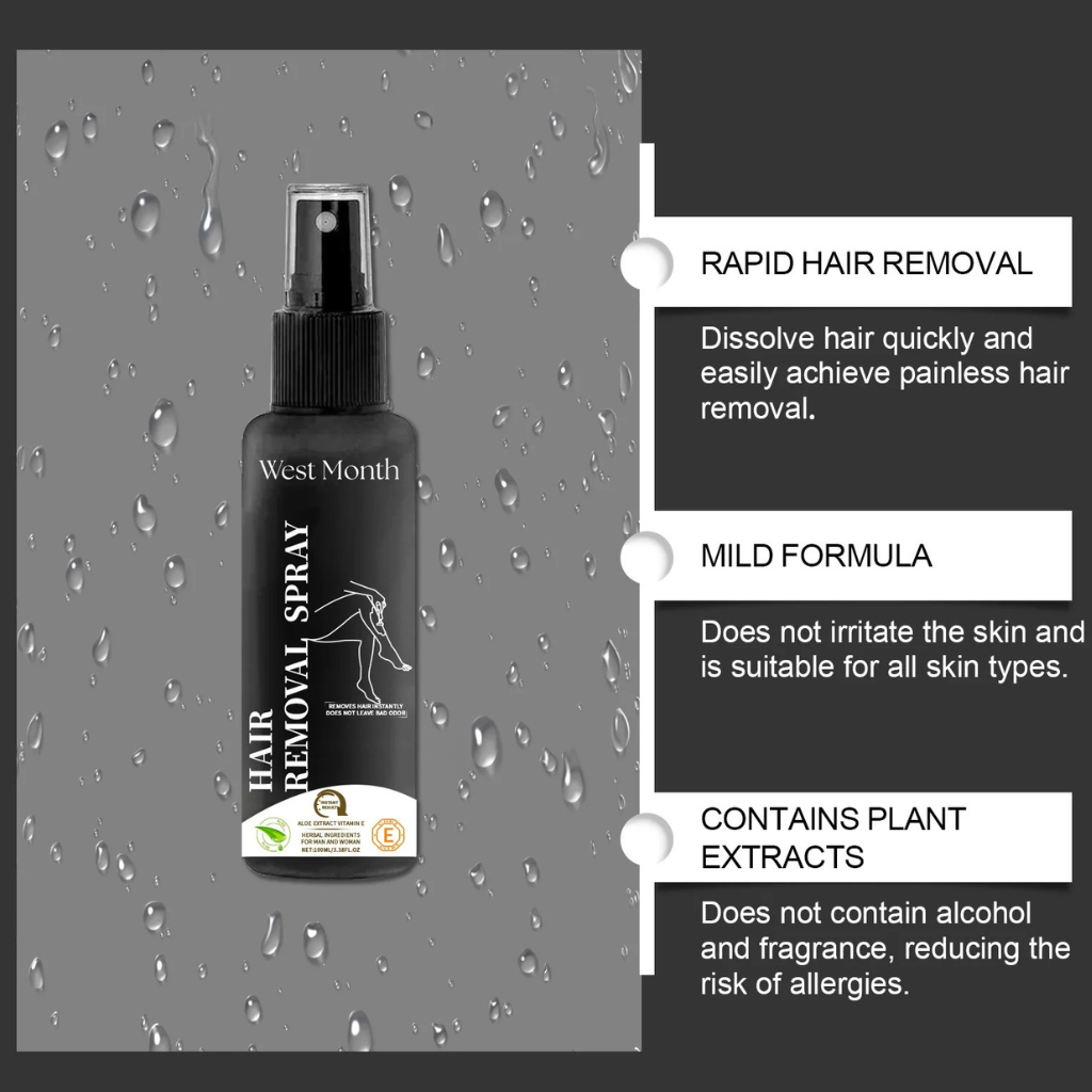 West Month Unisex Painless Hair Removal Spray – Fast & Gentle Depilatory for Smooth Legs, Arms & Body- (100ml)