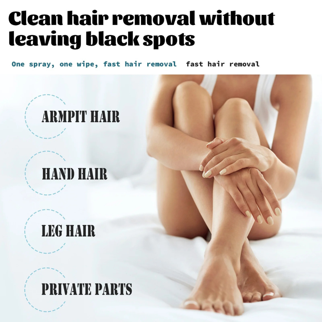 Painless Hair Removal Spray for Women & Men – Fast, Gentle, Plant Extract Formula for Legs, Arms, Underarms & Bikini (80ml)