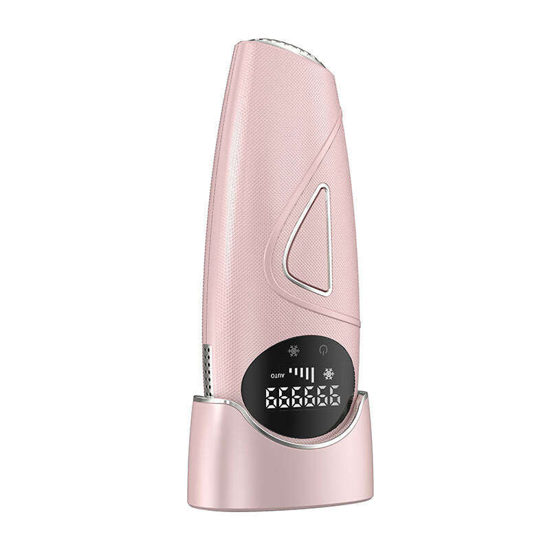 Pink IPL Hair reduction device with digital display on a white background