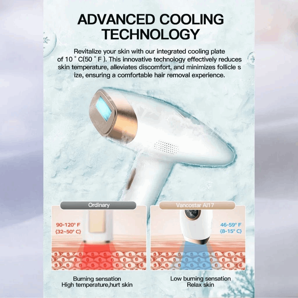 IPL hair removal device with cooling technology on a light purple background