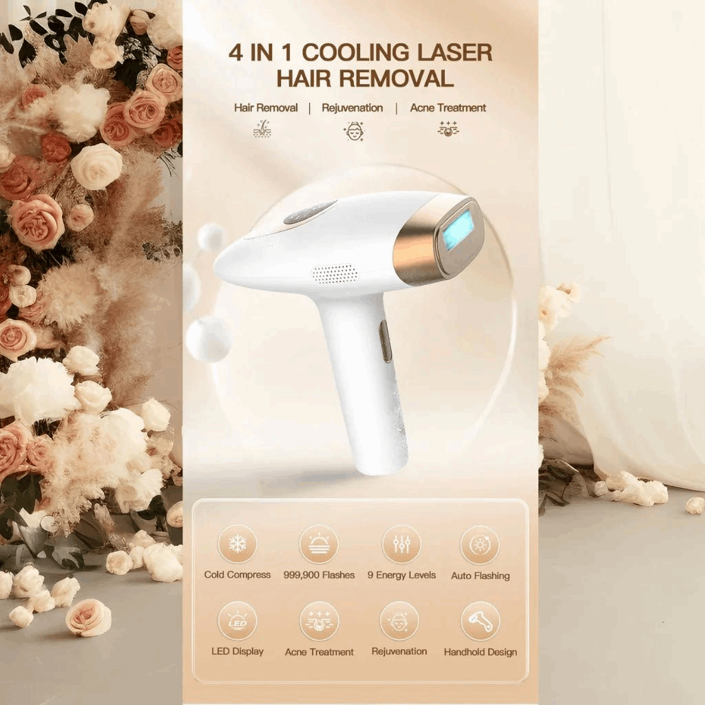 4-in-1 cooling laser hair removal device with floral background