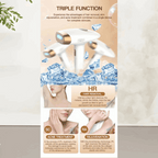 Advertisement for a triple-function IPL hair removal device with text and images of skin benefits.