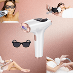  IPL hair removal device with women using it on a pink background
